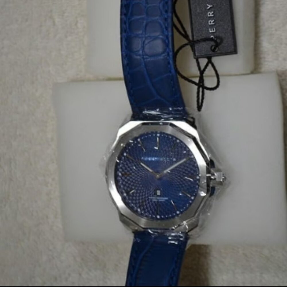 Perry Ellis Decagon Men's Watch Blue 46mm New /tags leather band GREAT gift !!